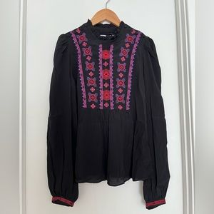 NWT Rebecca Minkoff Women's Blouse XS Black Pink Ruffles Boho Peasant Aztec